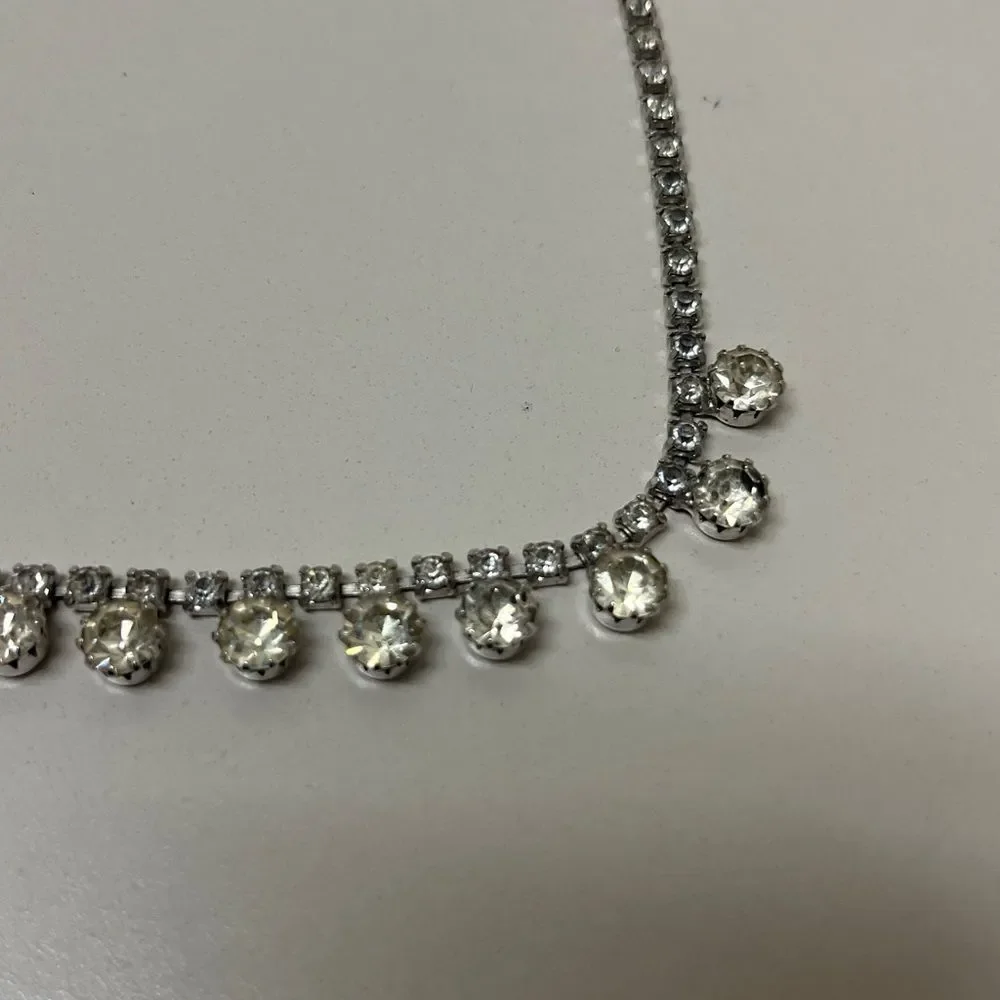 Kramer Vintage women Silver plated clear rhinestone necklace 18”